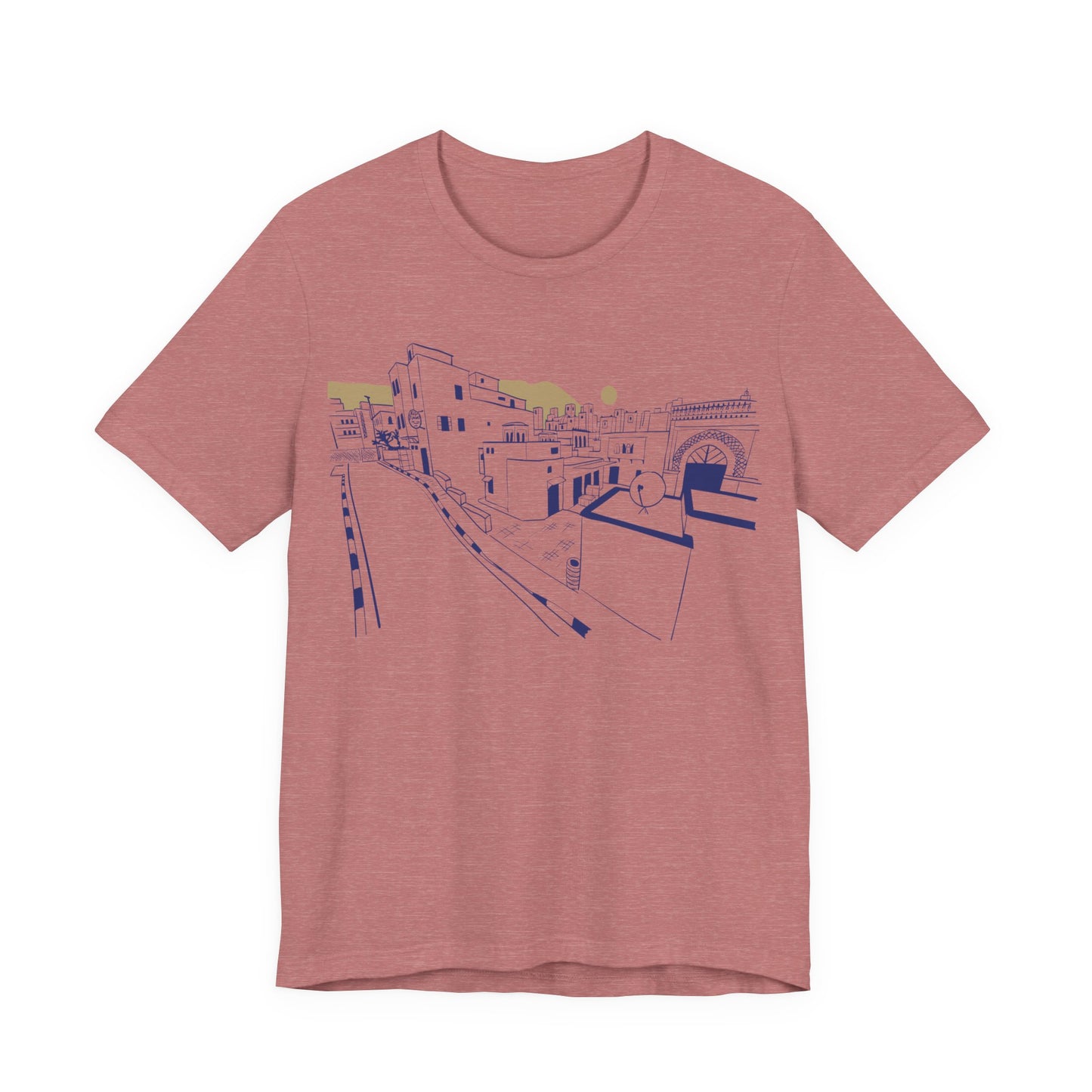 Coastal Town Line Art Tee — Minimalist Seaside Graphic T-Shirt