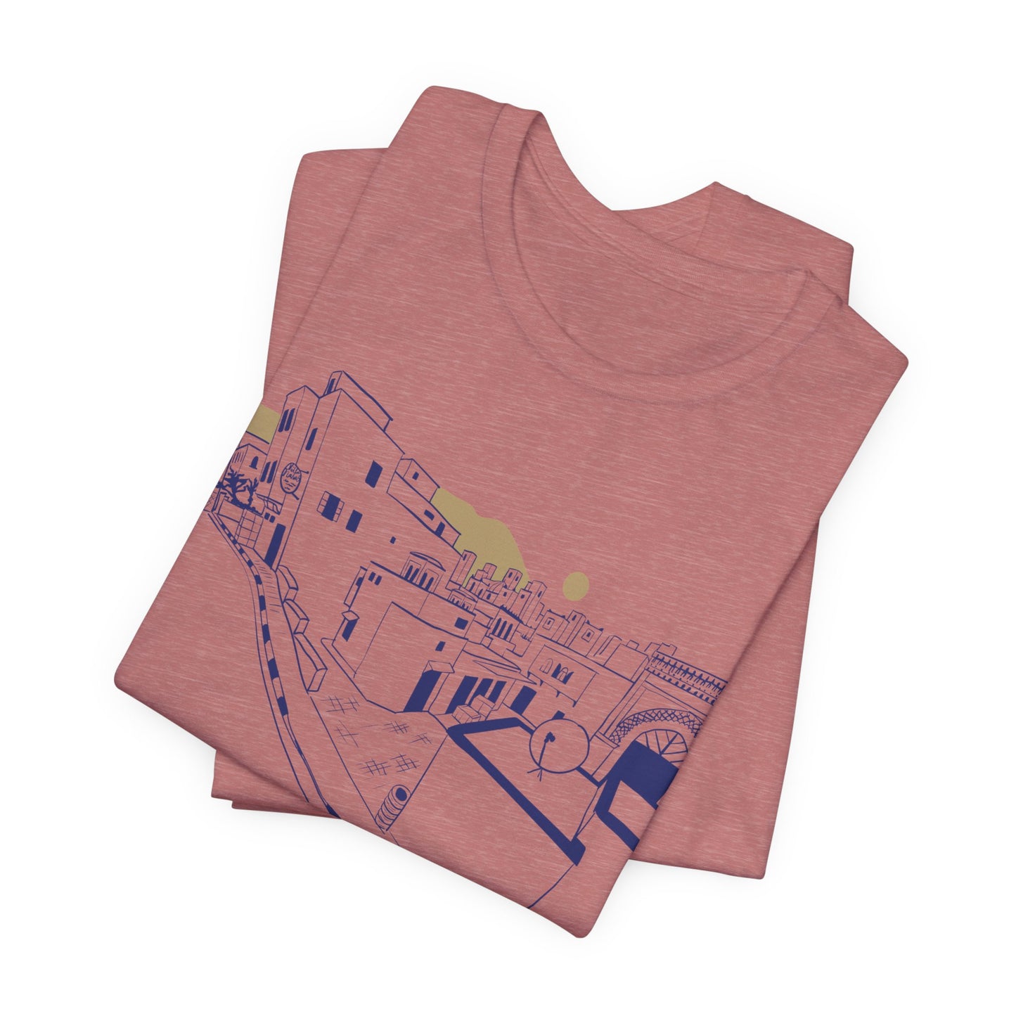 Coastal Town Line Art Tee — Minimalist Seaside Graphic T-Shirt