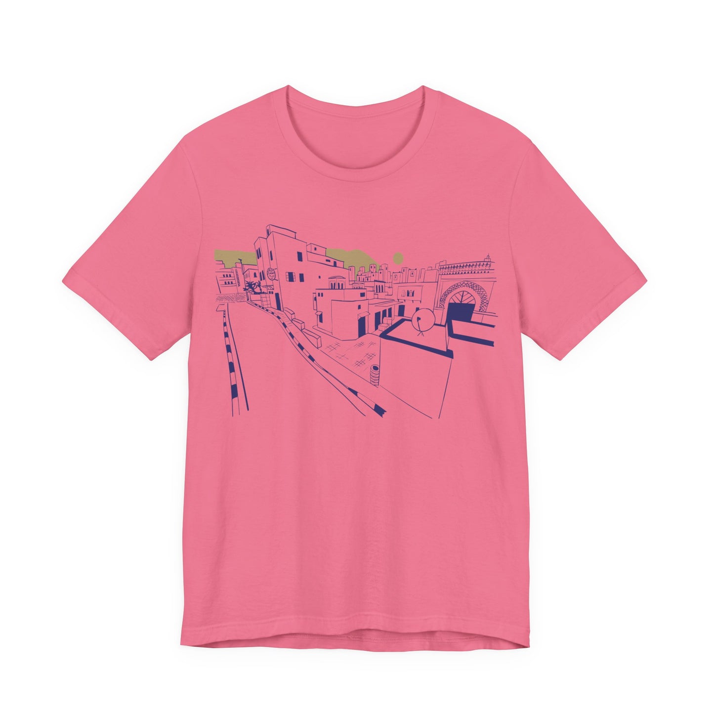 Coastal Town Line Art Tee — Minimalist Seaside Graphic T-Shirt