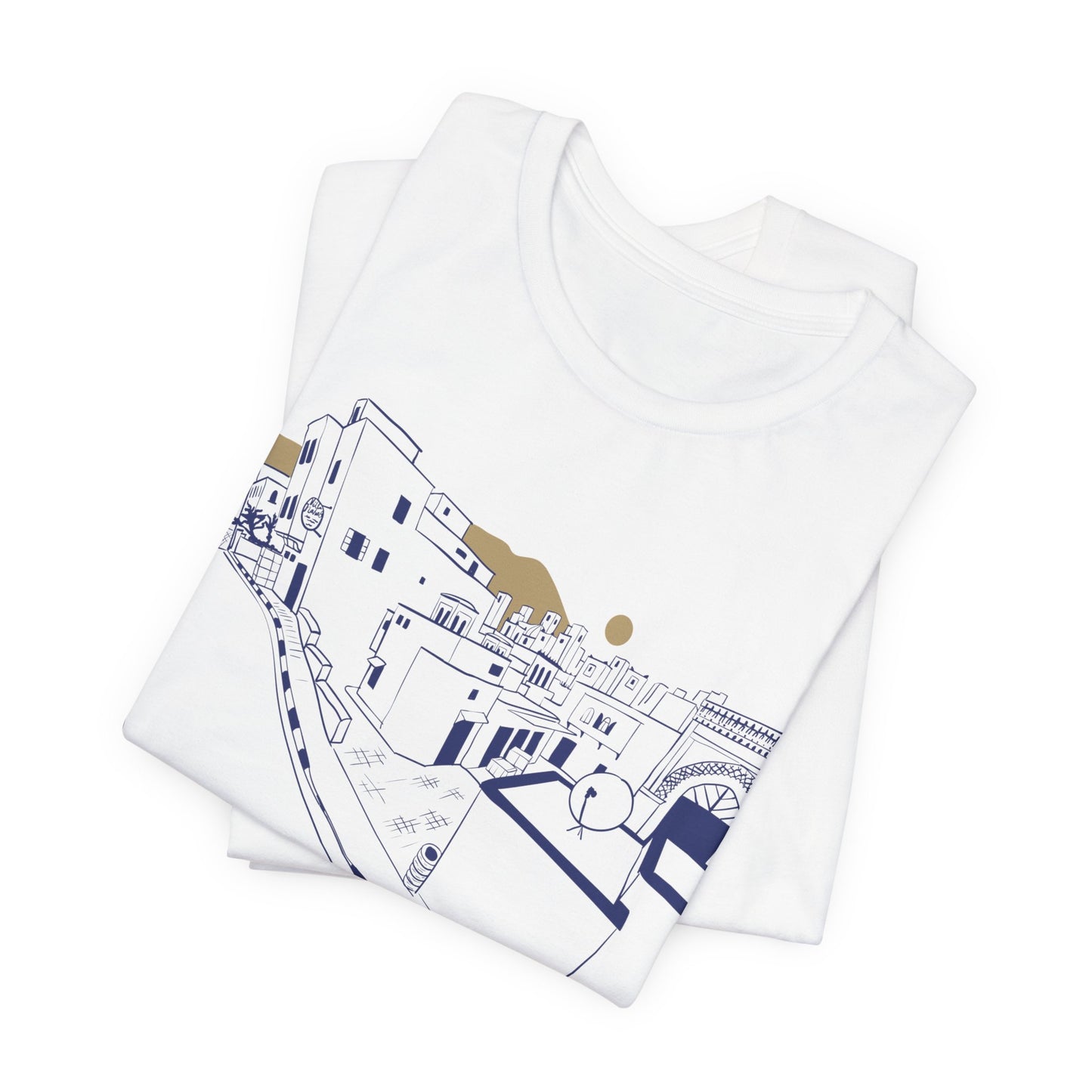 Coastal Town Line Art Tee — Minimalist Seaside Graphic T-Shirt