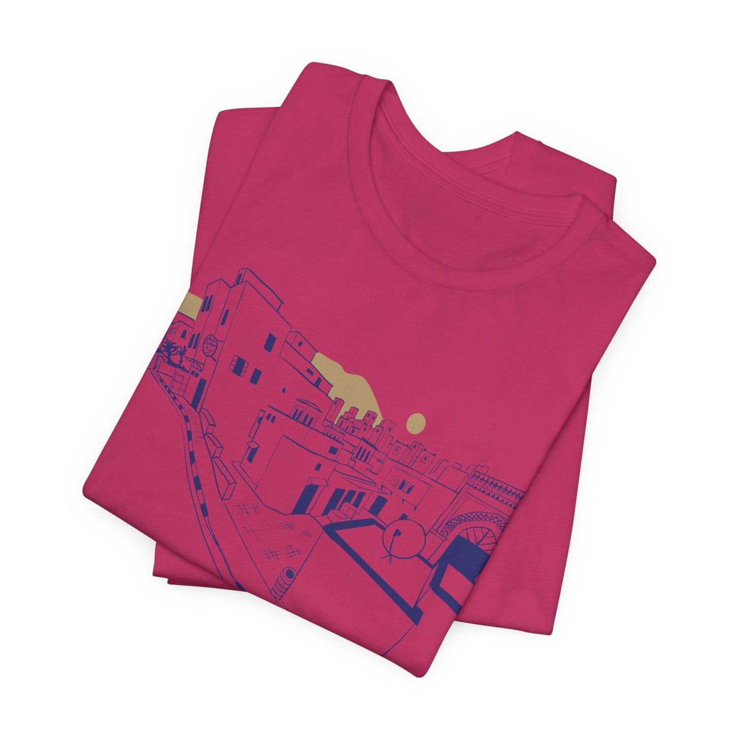 Coastal Town Line Art Tee — Minimalist Seaside Graphic T-Shirt