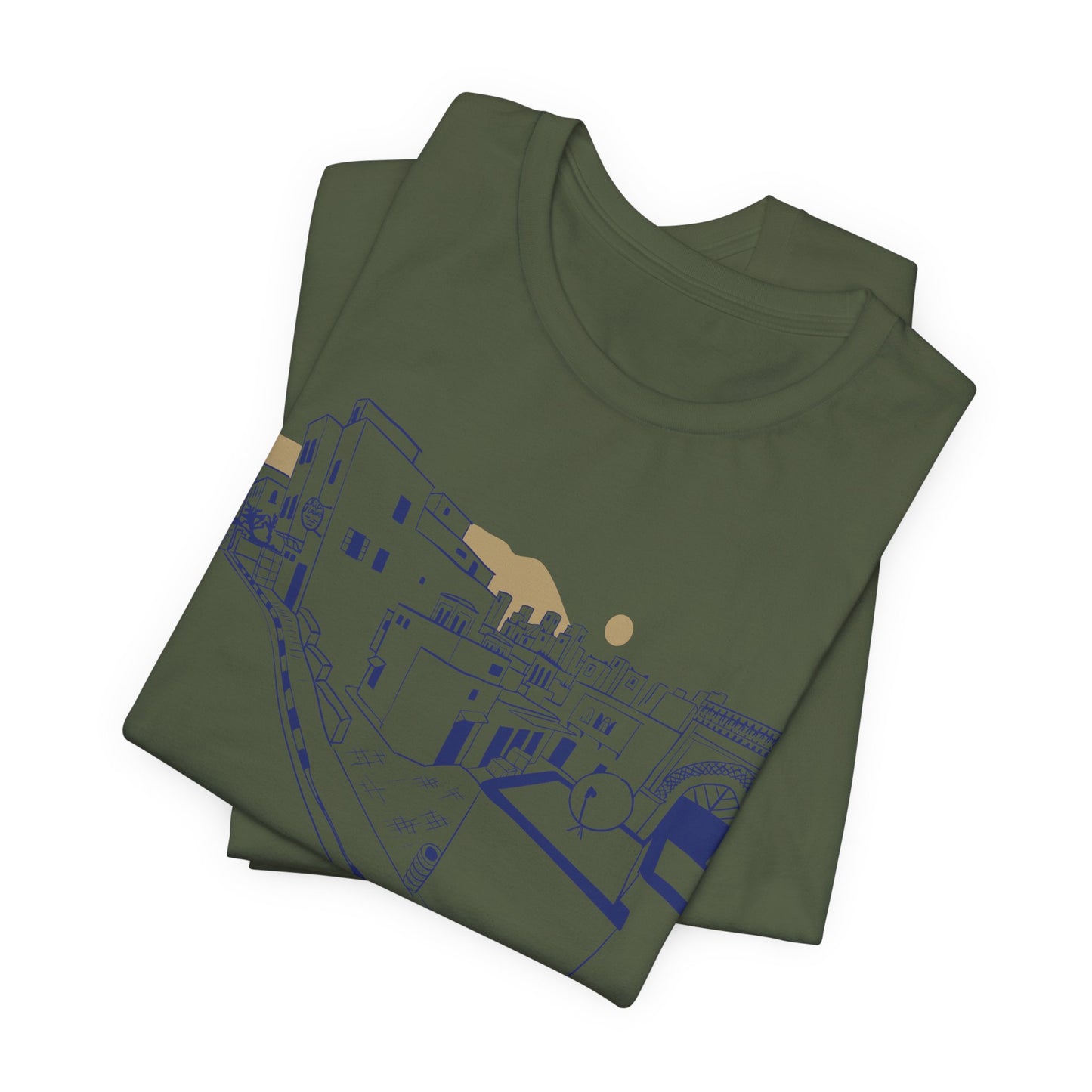 Coastal Town Line Art Tee — Minimalist Seaside Graphic T-Shirt