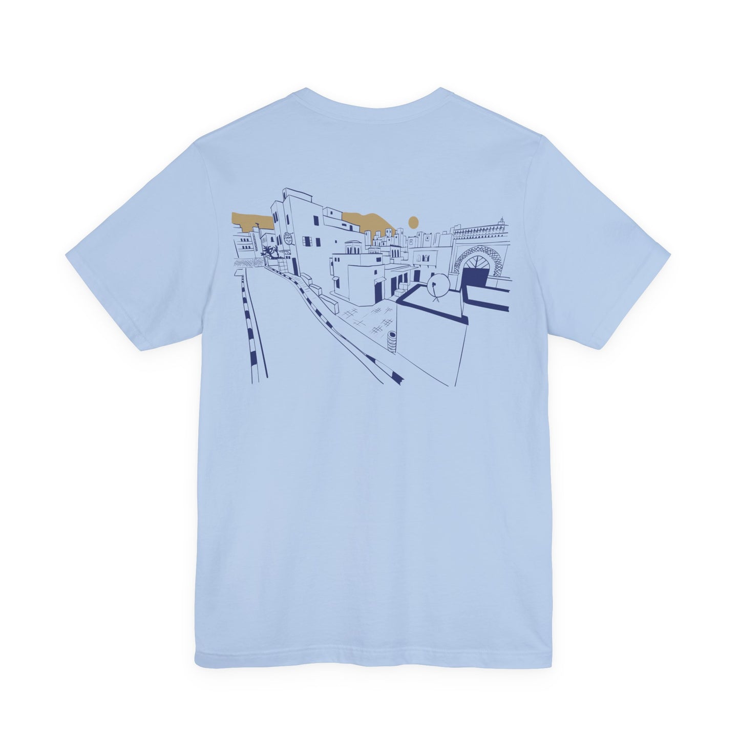 Coastal Town Line Art Tee — Minimalist Seaside Graphic T-Shirt