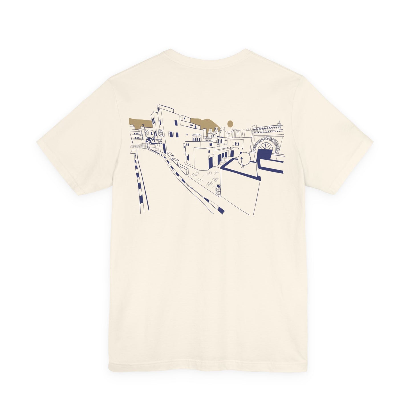 Coastal Town Line Art Tee — Minimalist Seaside Graphic T-Shirt