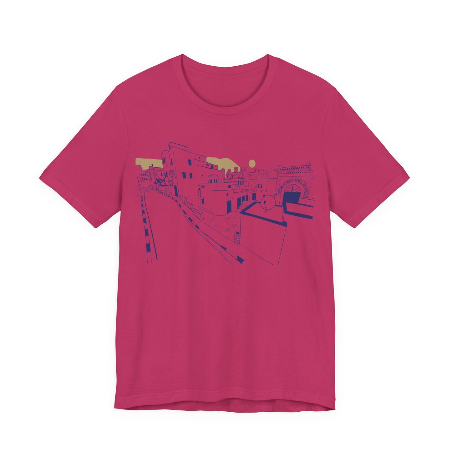 Coastal Town Line Art Tee — Minimalist Seaside Graphic T-Shirt