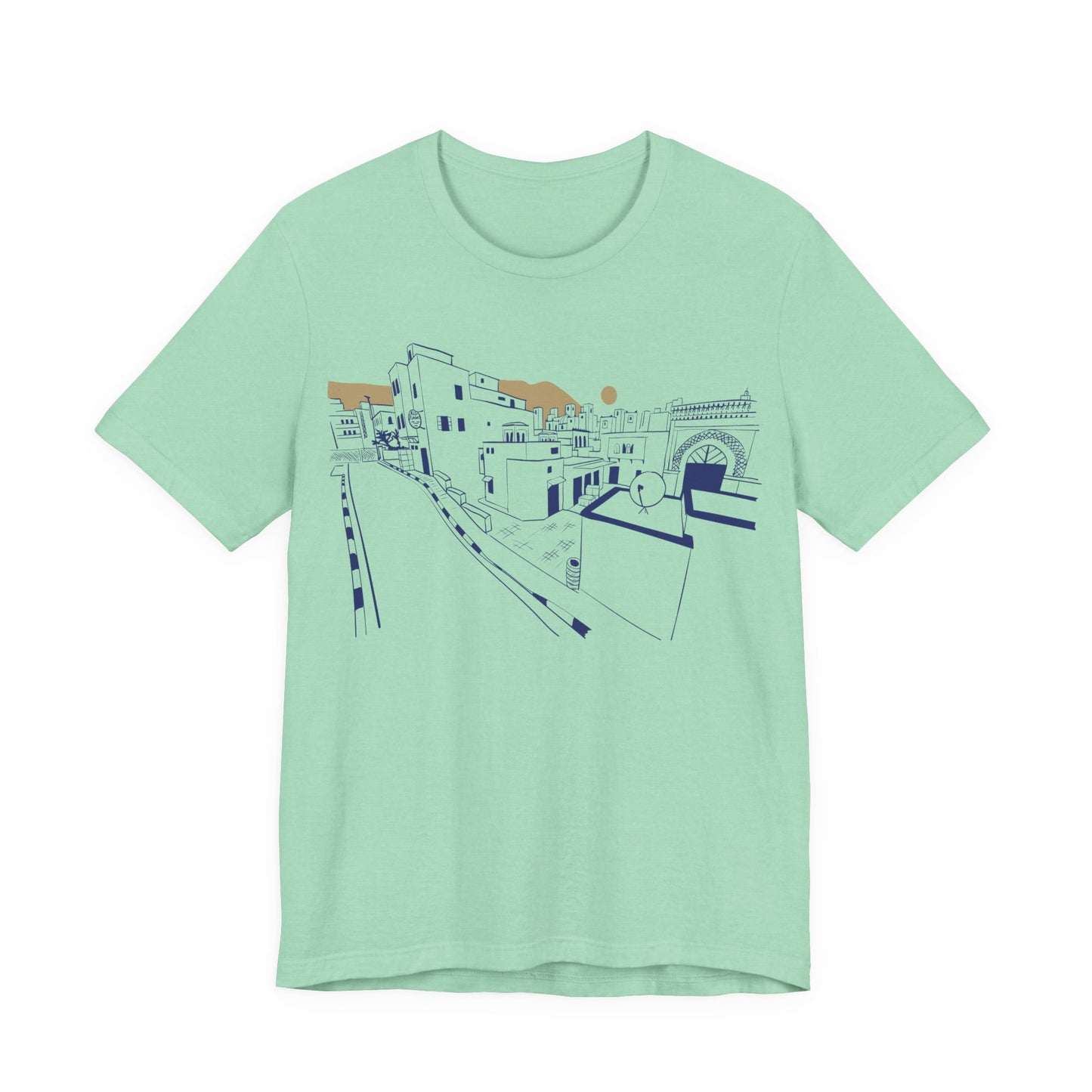 Coastal Town Line Art Tee — Minimalist Seaside Graphic T-Shirt