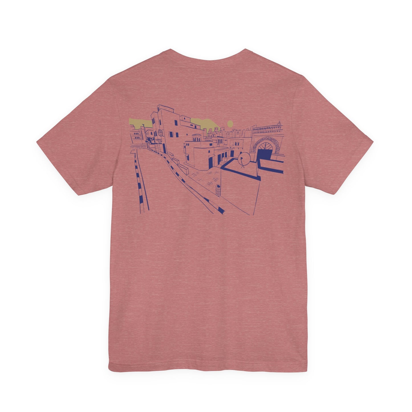 Coastal Town Line Art Tee — Minimalist Seaside Graphic T-Shirt