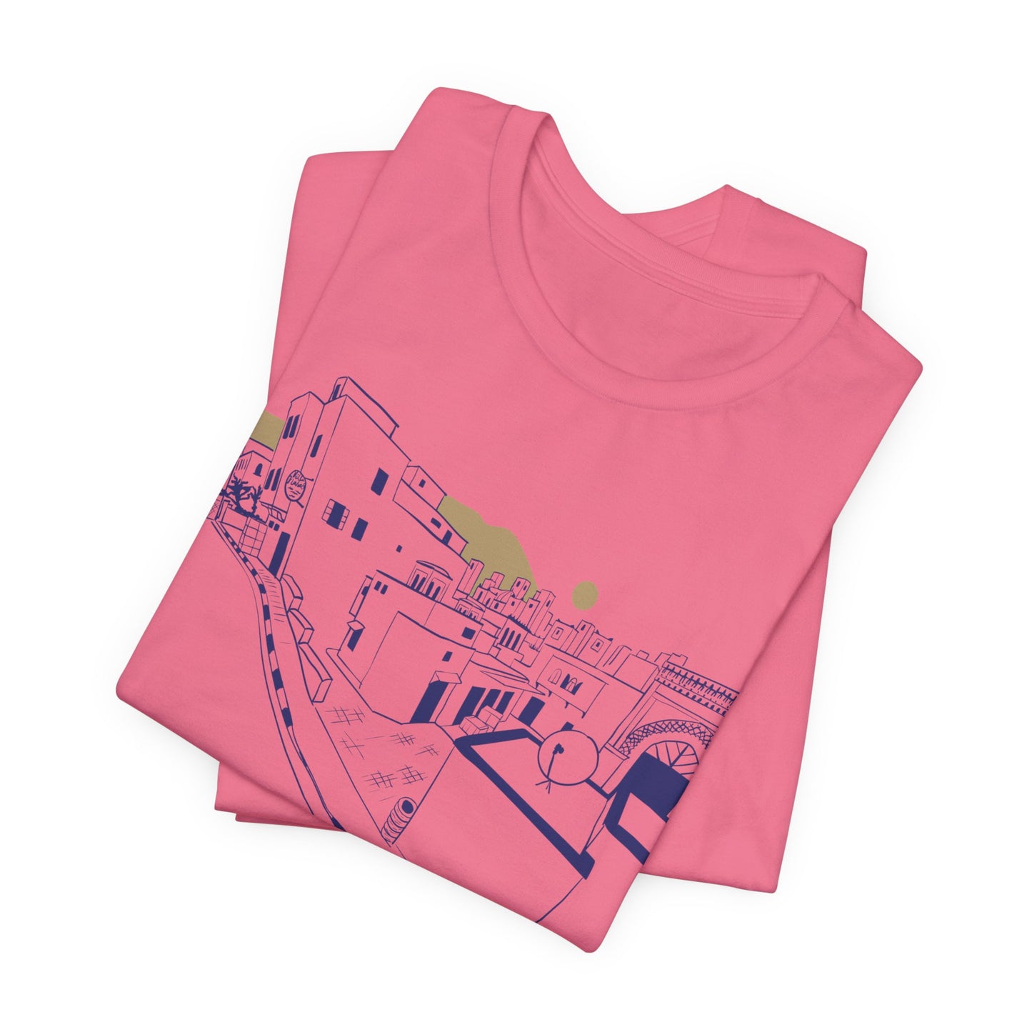 Coastal Town Line Art Tee — Minimalist Seaside Graphic T-Shirt