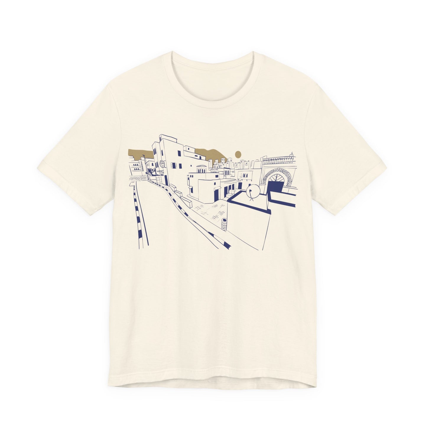 Coastal Town Line Art Tee — Minimalist Seaside Graphic T-Shirt