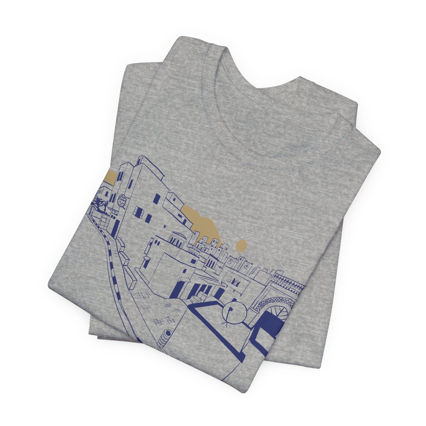 Coastal Town Line Art Tee — Minimalist Seaside Graphic T-Shirt