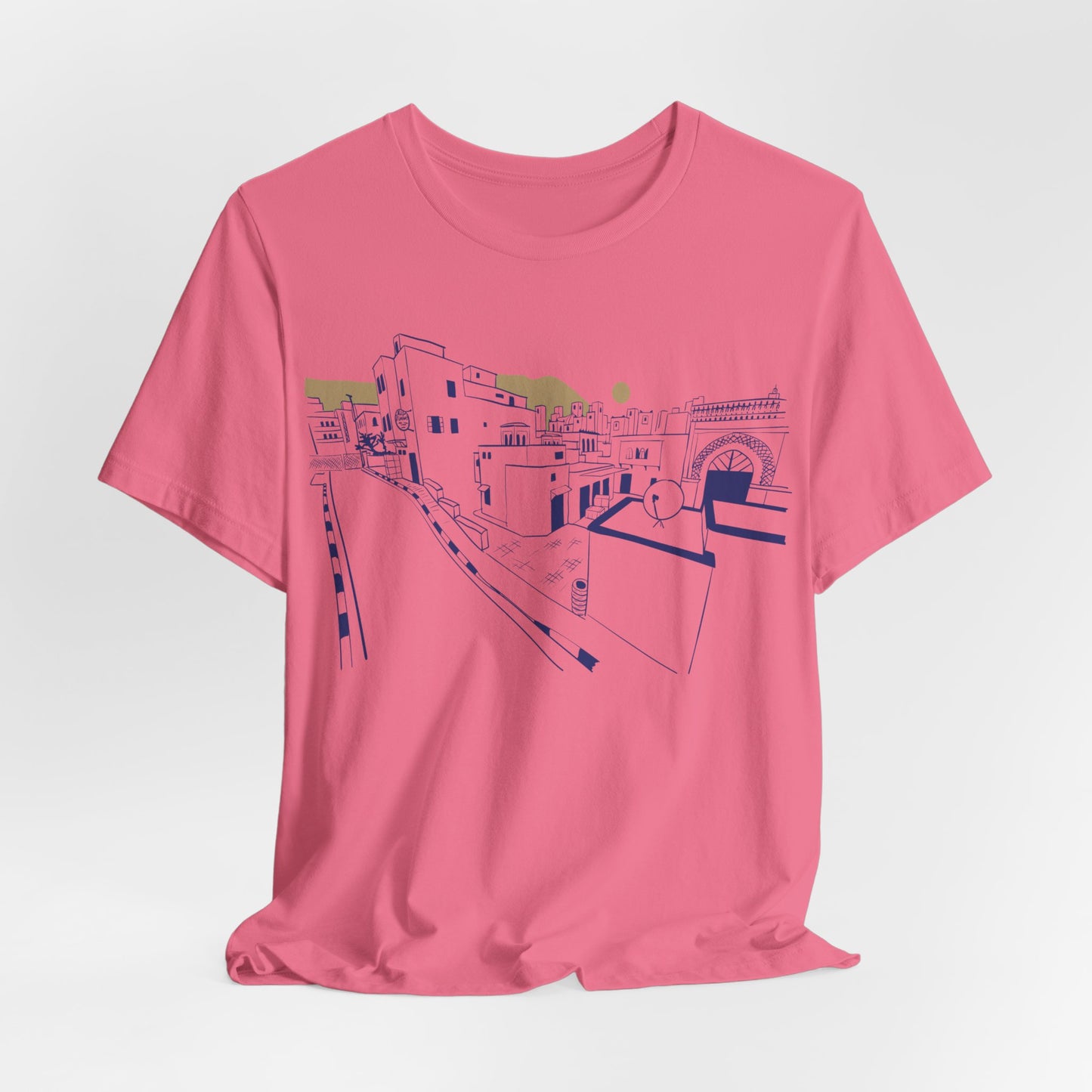 Coastal Town Line Art Tee — Minimalist Seaside Graphic T-Shirt