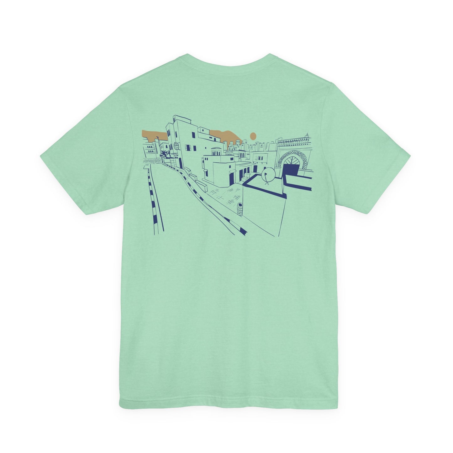 Coastal Town Line Art Tee — Minimalist Seaside Graphic T-Shirt