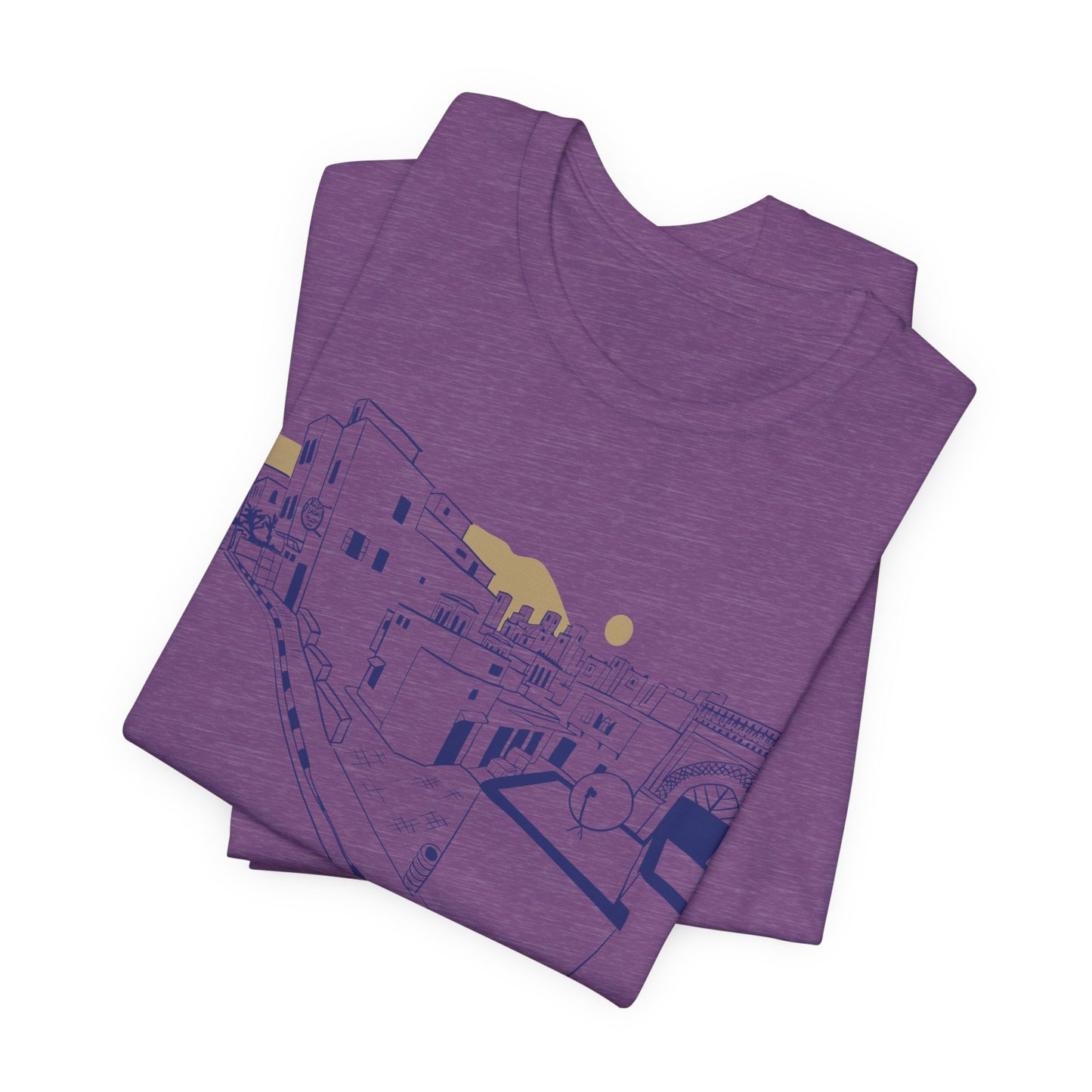 Coastal Town Line Art Tee — Minimalist Seaside Graphic T-Shirt