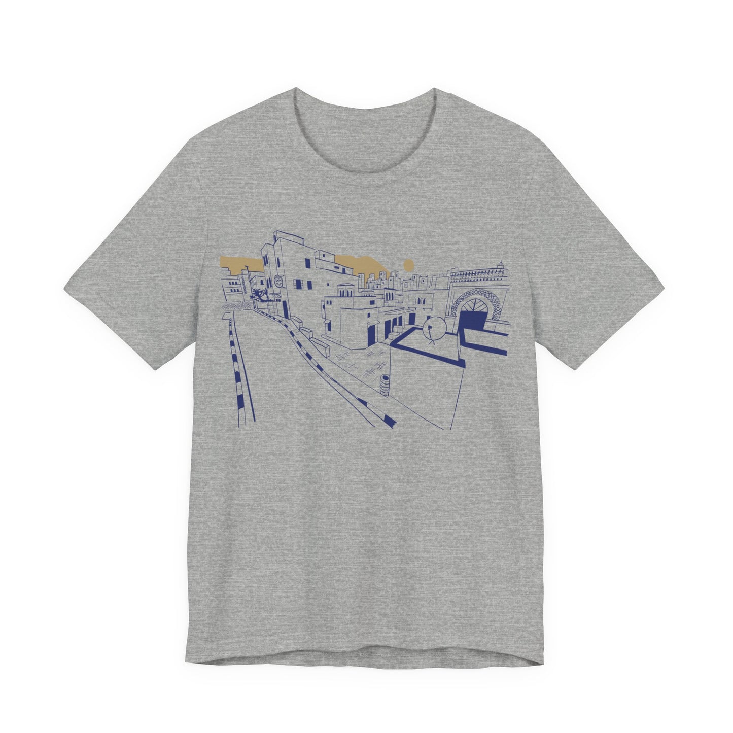 Coastal Town Line Art Tee — Minimalist Seaside Graphic T-Shirt
