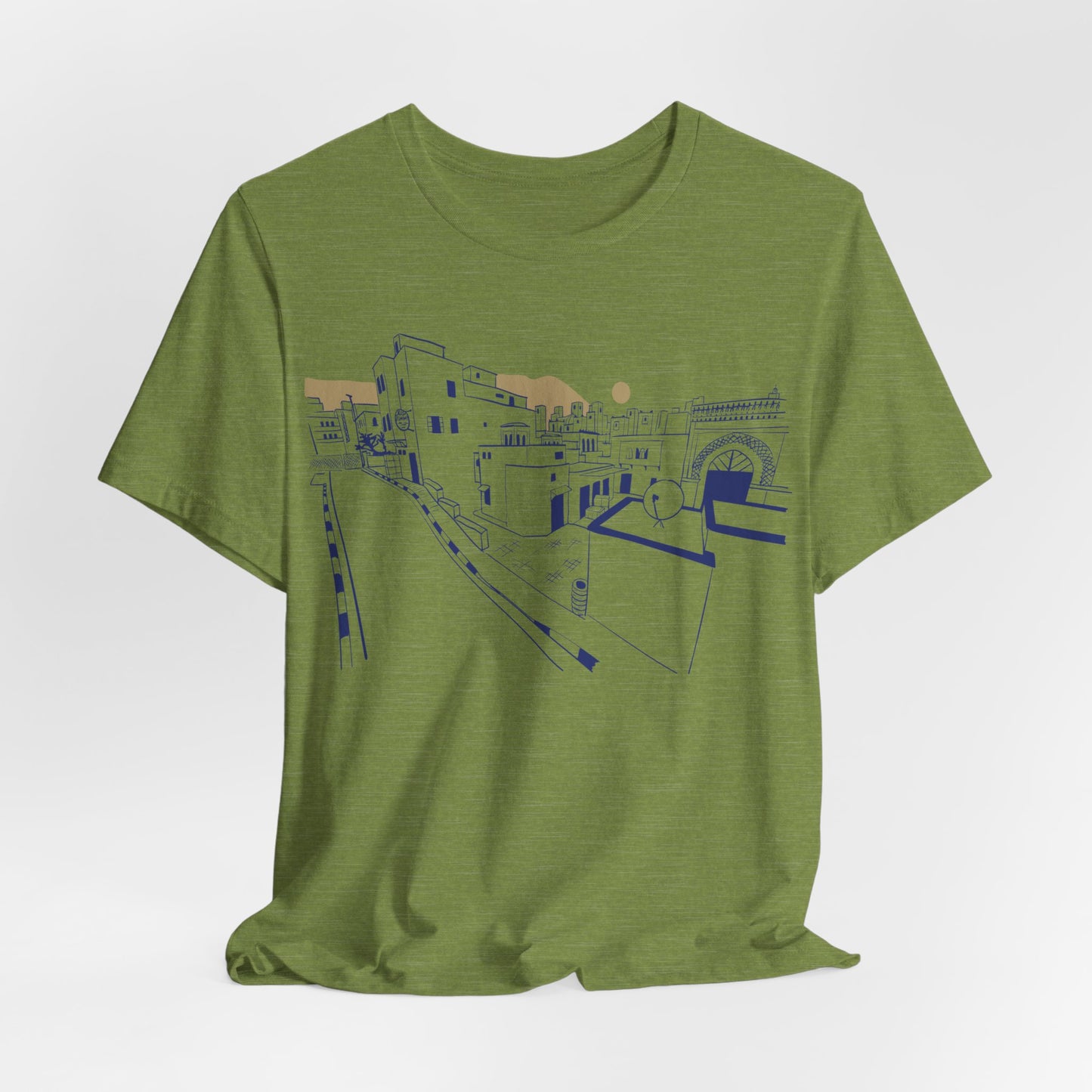 Coastal Town Line Art Tee — Minimalist Seaside Graphic T-Shirt