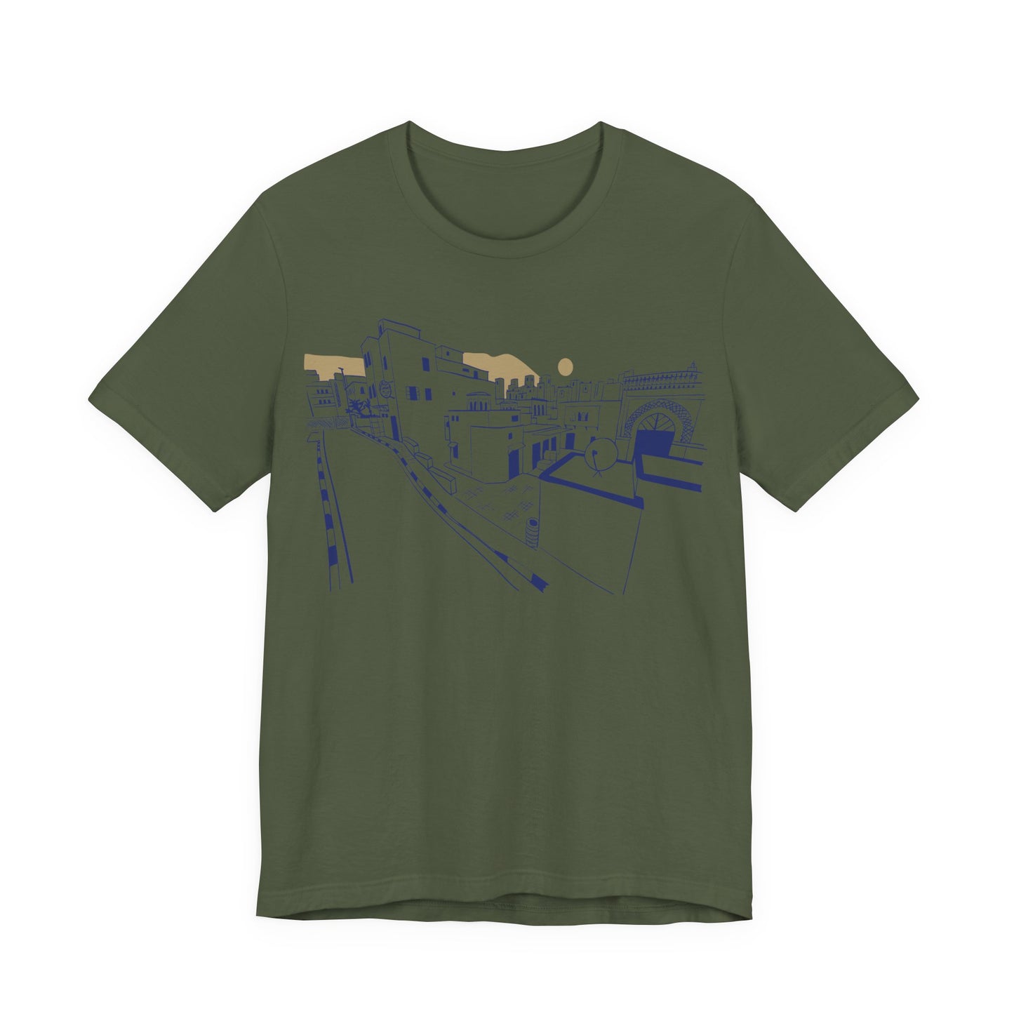 Coastal Town Line Art Tee — Minimalist Seaside Graphic T-Shirt