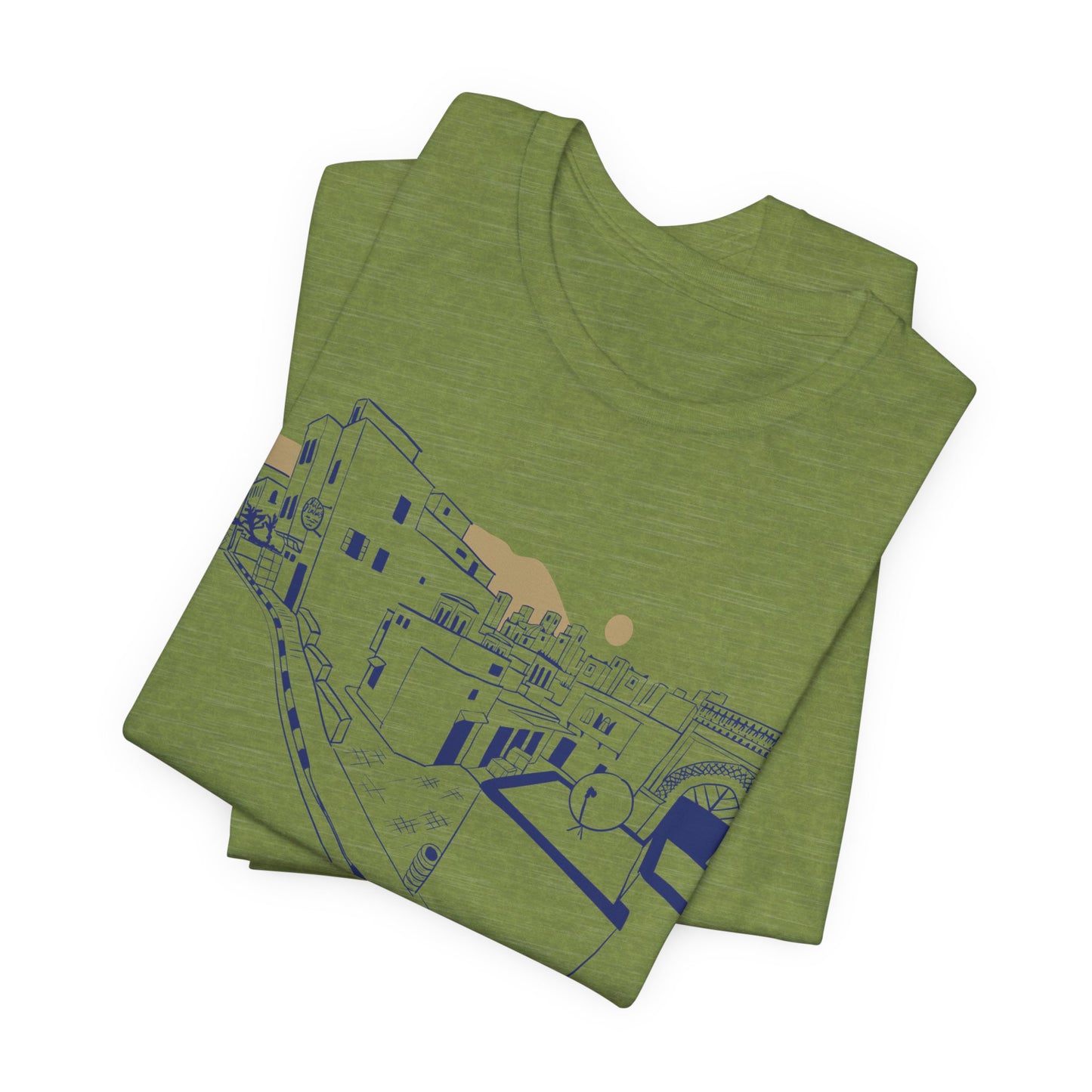 Coastal Town Line Art Tee — Minimalist Seaside Graphic T-Shirt