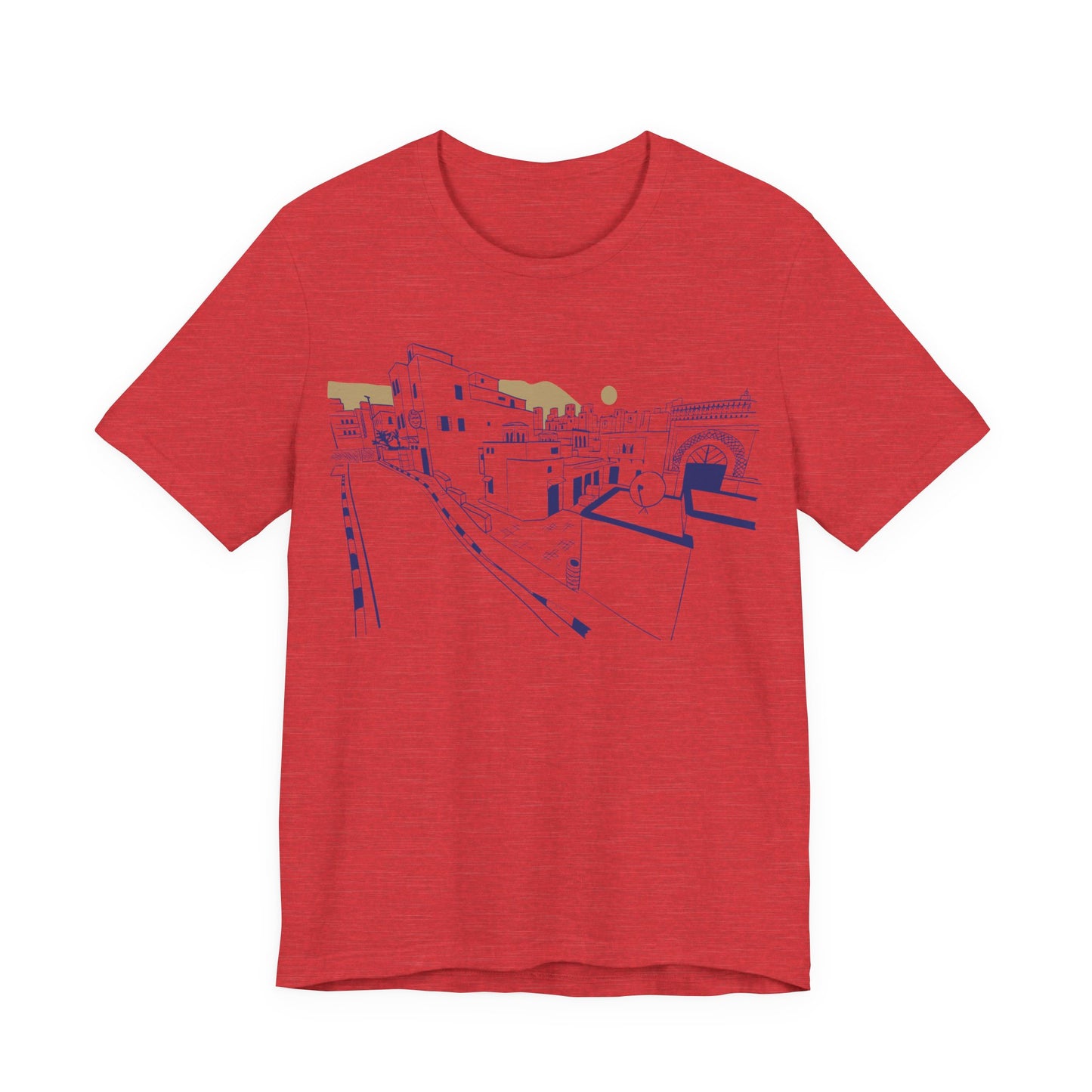 Coastal Town Line Art Tee — Minimalist Seaside Graphic T-Shirt