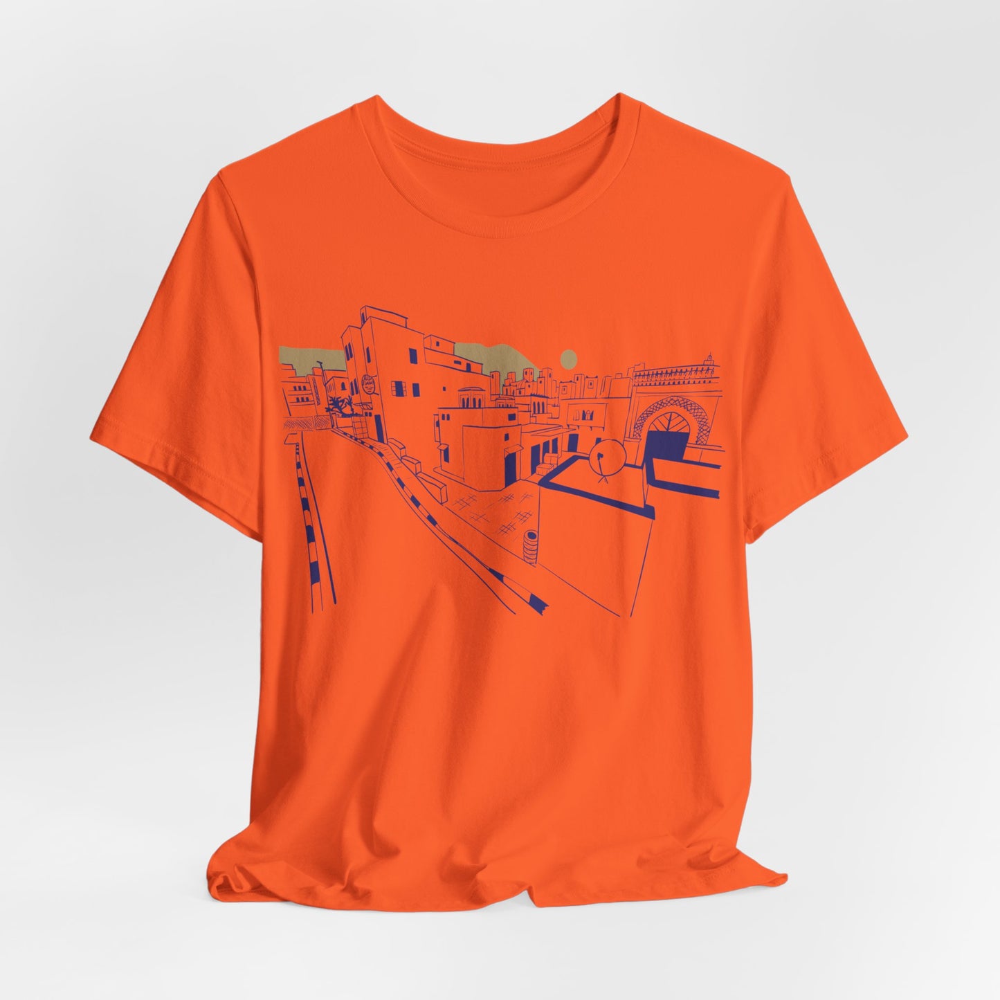 Coastal Town Line Art Tee — Minimalist Seaside Graphic T-Shirt