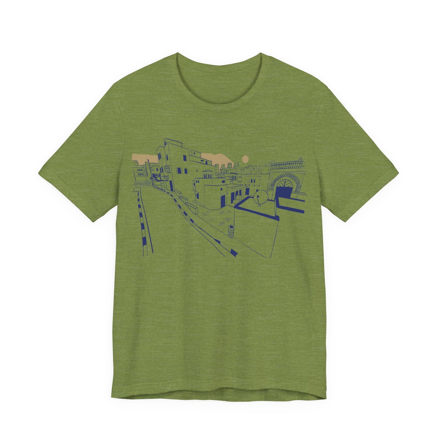 Coastal Town Line Art Tee — Minimalist Seaside Graphic T-Shirt