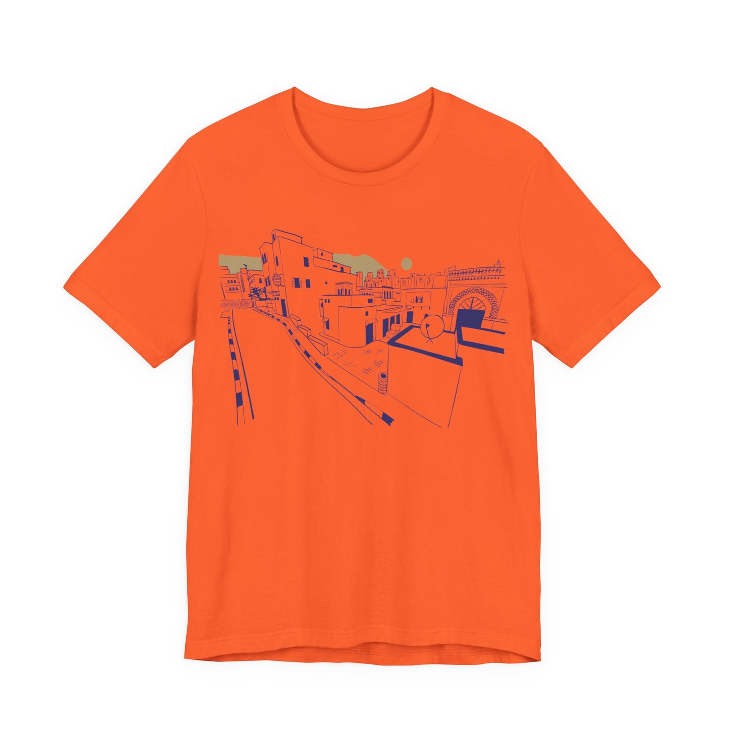 Coastal Town Line Art Tee — Minimalist Seaside Graphic T-Shirt