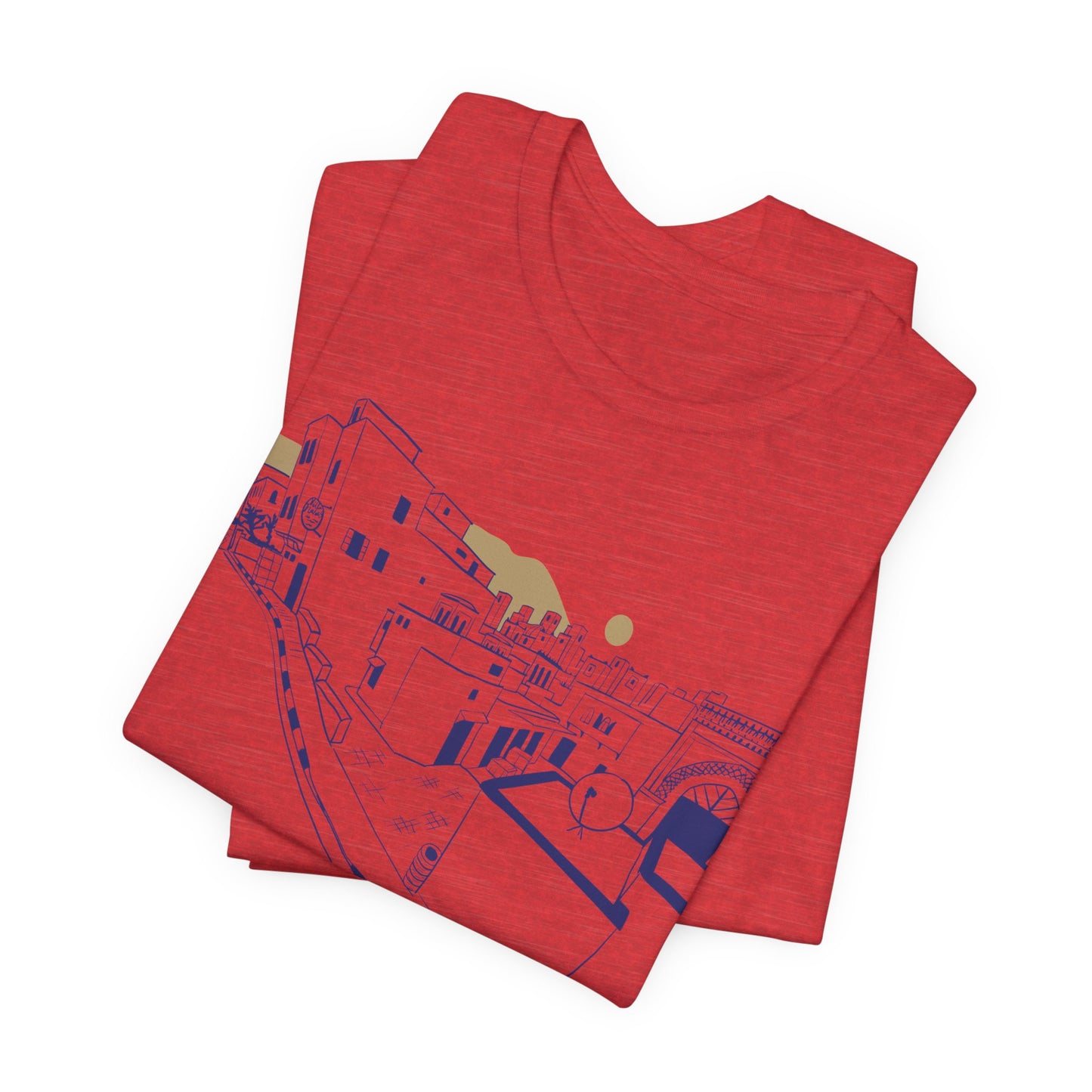 Coastal Town Line Art Tee — Minimalist Seaside Graphic T-Shirt