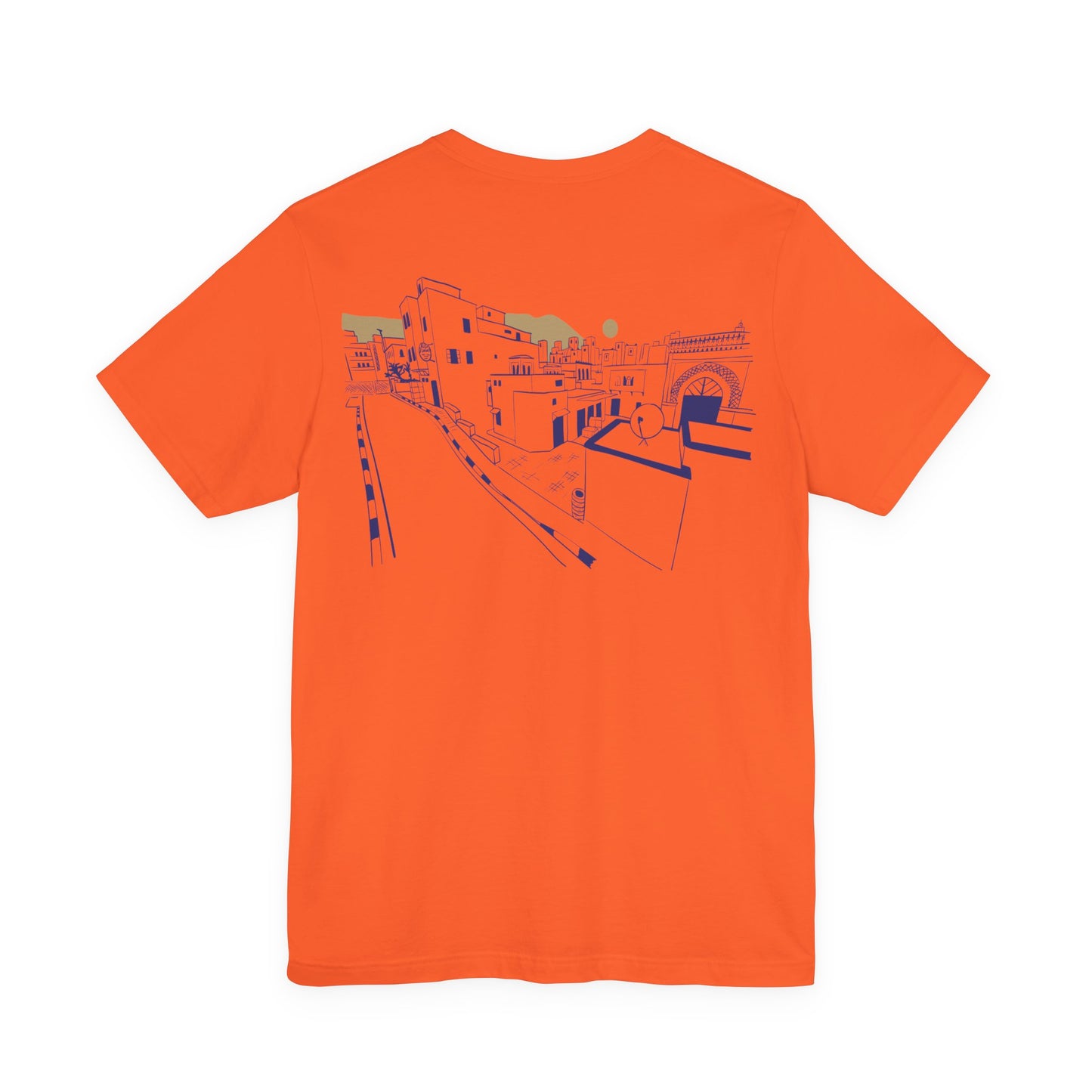 Coastal Town Line Art Tee — Minimalist Seaside Graphic T-Shirt