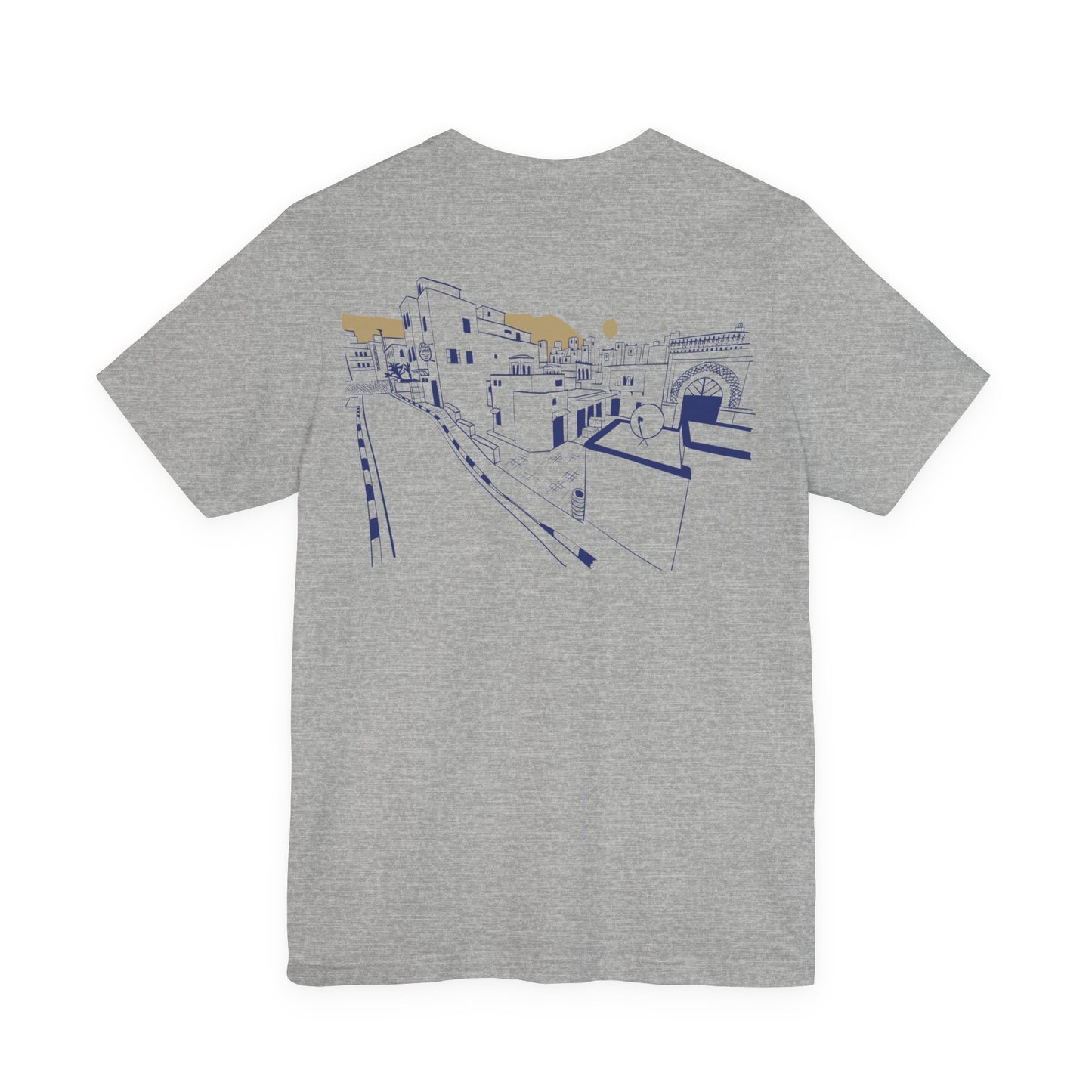Coastal Town Line Art Tee — Minimalist Seaside Graphic T-Shirt