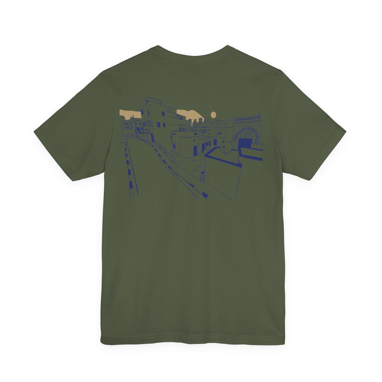Coastal Town Line Art Tee — Minimalist Seaside Graphic T-Shirt