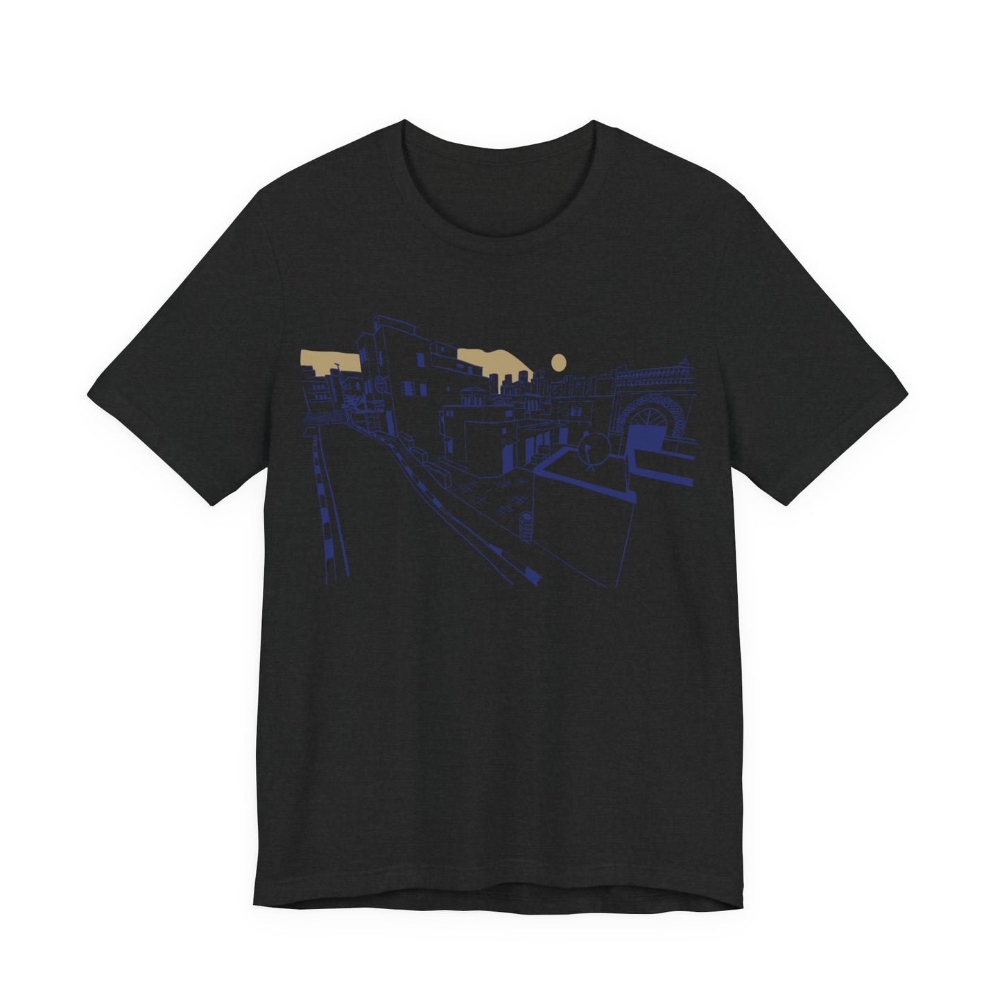 Coastal Town Line Art Tee — Minimalist Seaside Graphic T-Shirt