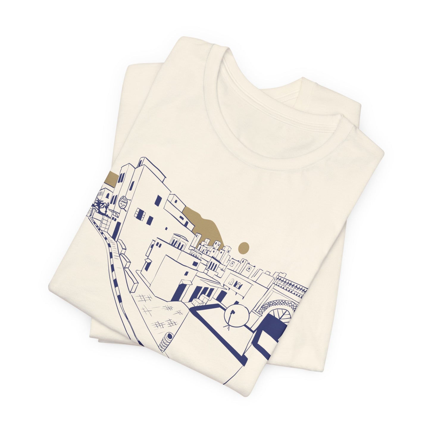Coastal Town Line Art Tee — Minimalist Seaside Graphic T-Shirt
