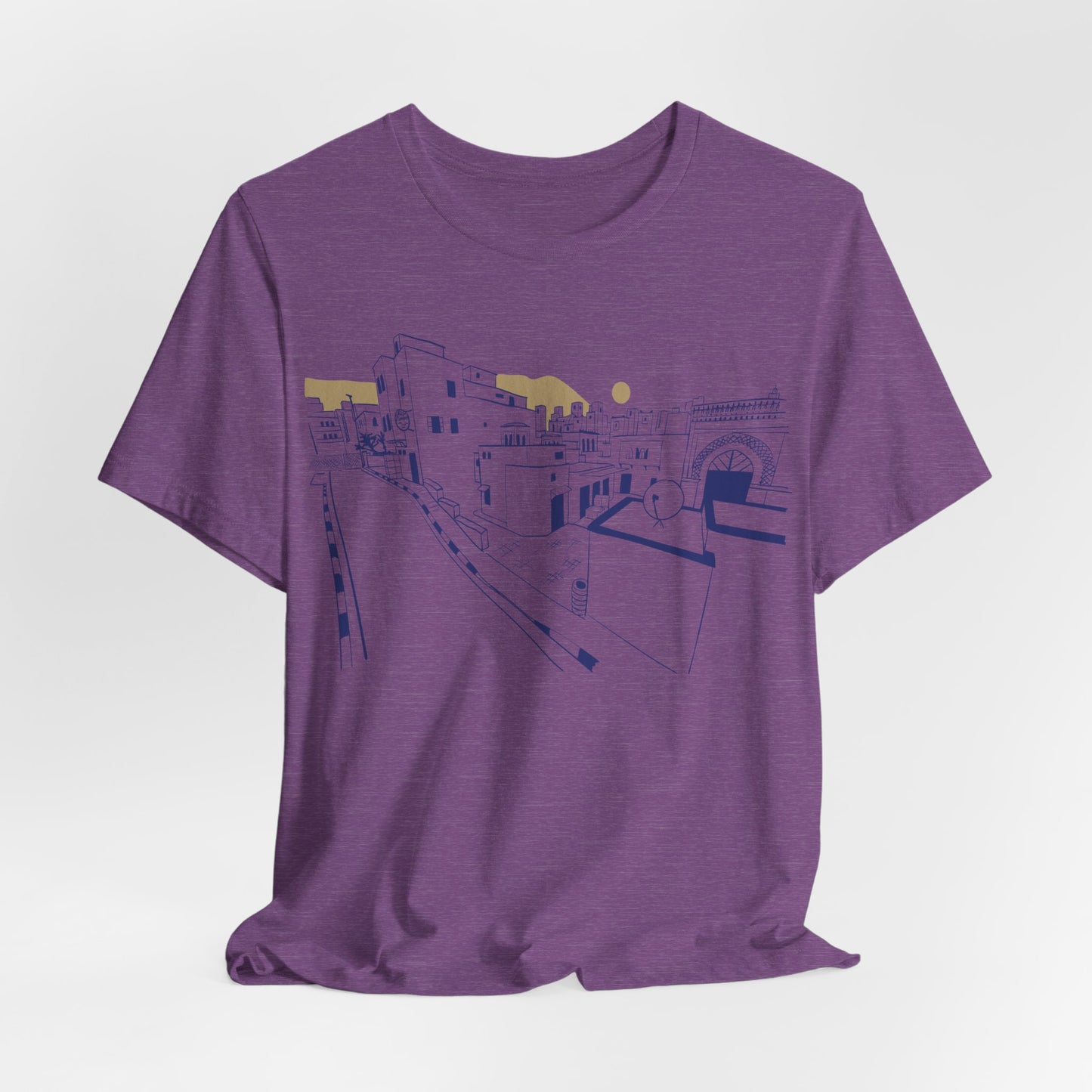 Coastal Town Line Art Tee — Minimalist Seaside Graphic T-Shirt