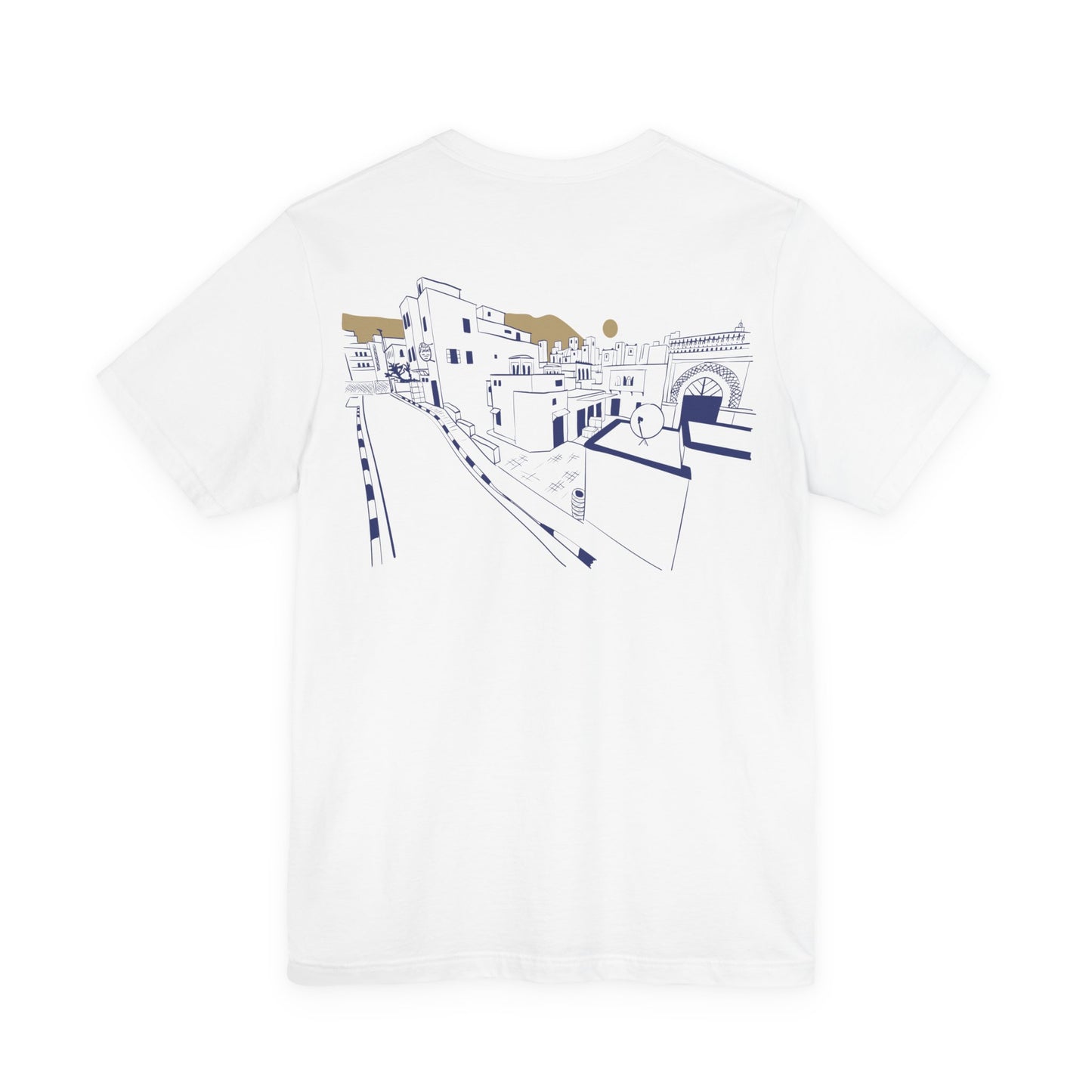 Coastal Town Line Art Tee — Minimalist Seaside Graphic T-Shirt