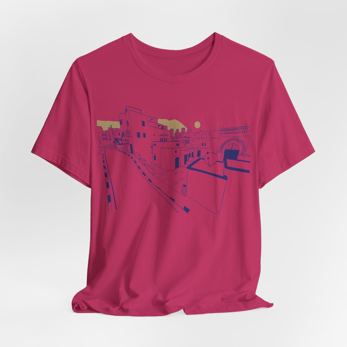 Coastal Town Line Art Tee — Minimalist Seaside Graphic T-Shirt
